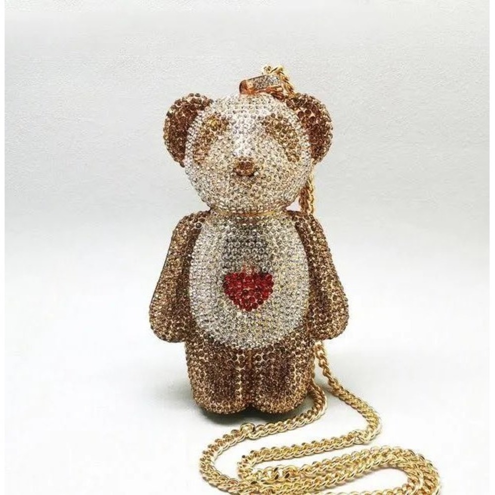 Panda Teddy Bear Rhinestone Crystal Clutch Bag Purse Minaudiere Whimsy Bling
